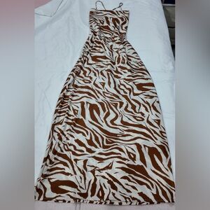 Brown & White Zebra-Print Maxi Skirt Dress with Thin Straps